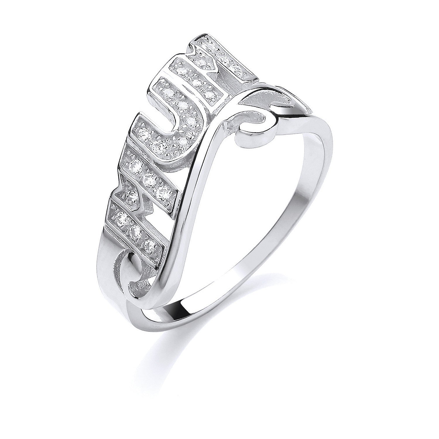 Silver Mum Cz  Ring