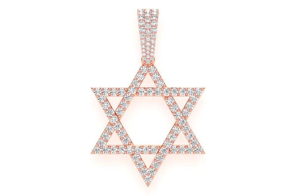 1.90ct Diamond Star Of David Pendant 14K Solid Gold