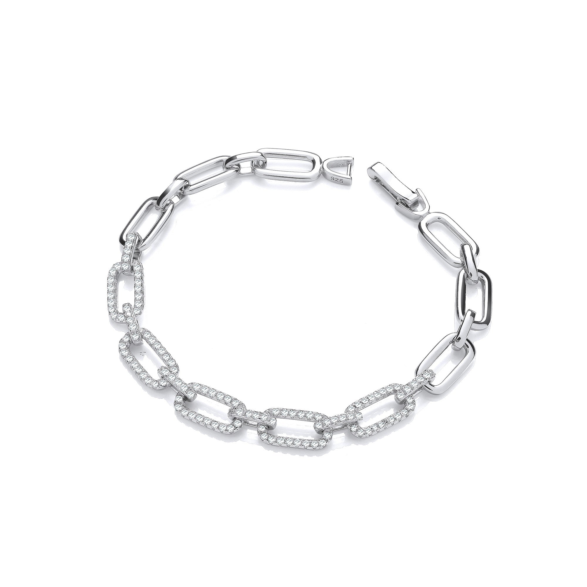 Rectangle Link Ladies Silver CZ Bracelet