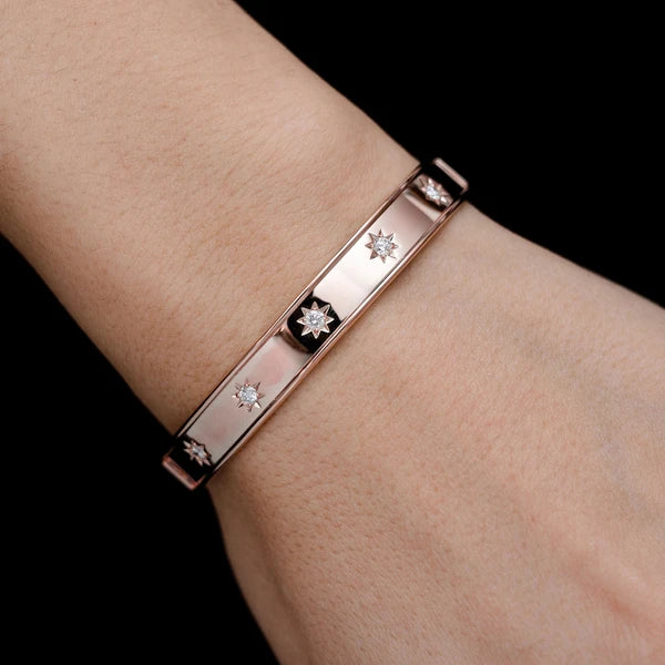 Erkals Jewellers Satin Diamond Star Bangle Bracelet 18K Gold 0.40ctw