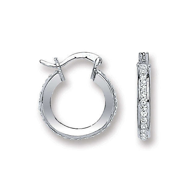 Silver Single Row Crystal Hoop Earrings