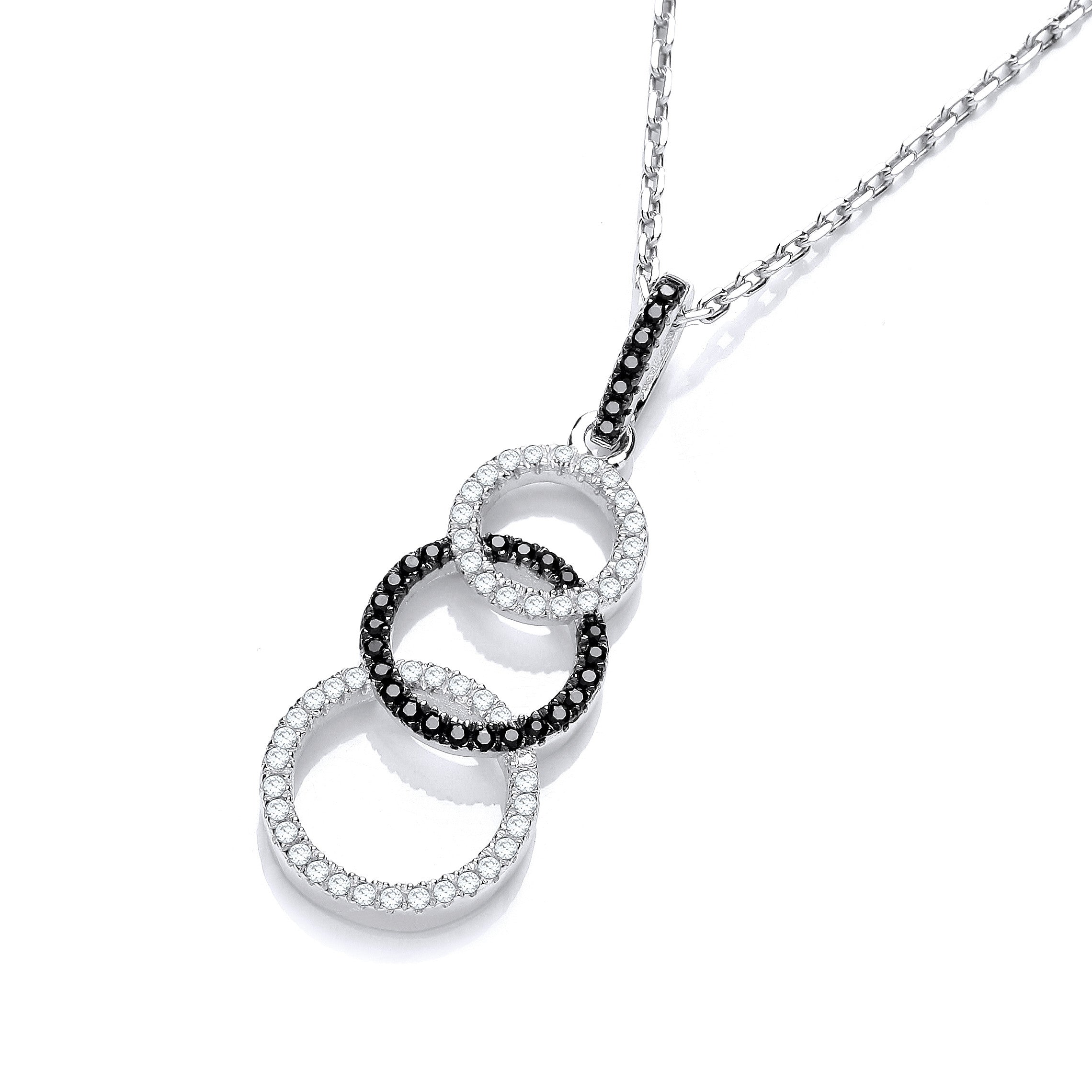 Micro Pave' Black & White CZ Drop Pendant with 18" Chain