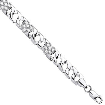 Silver Cz Hearts Baby/Ladies Bracelet