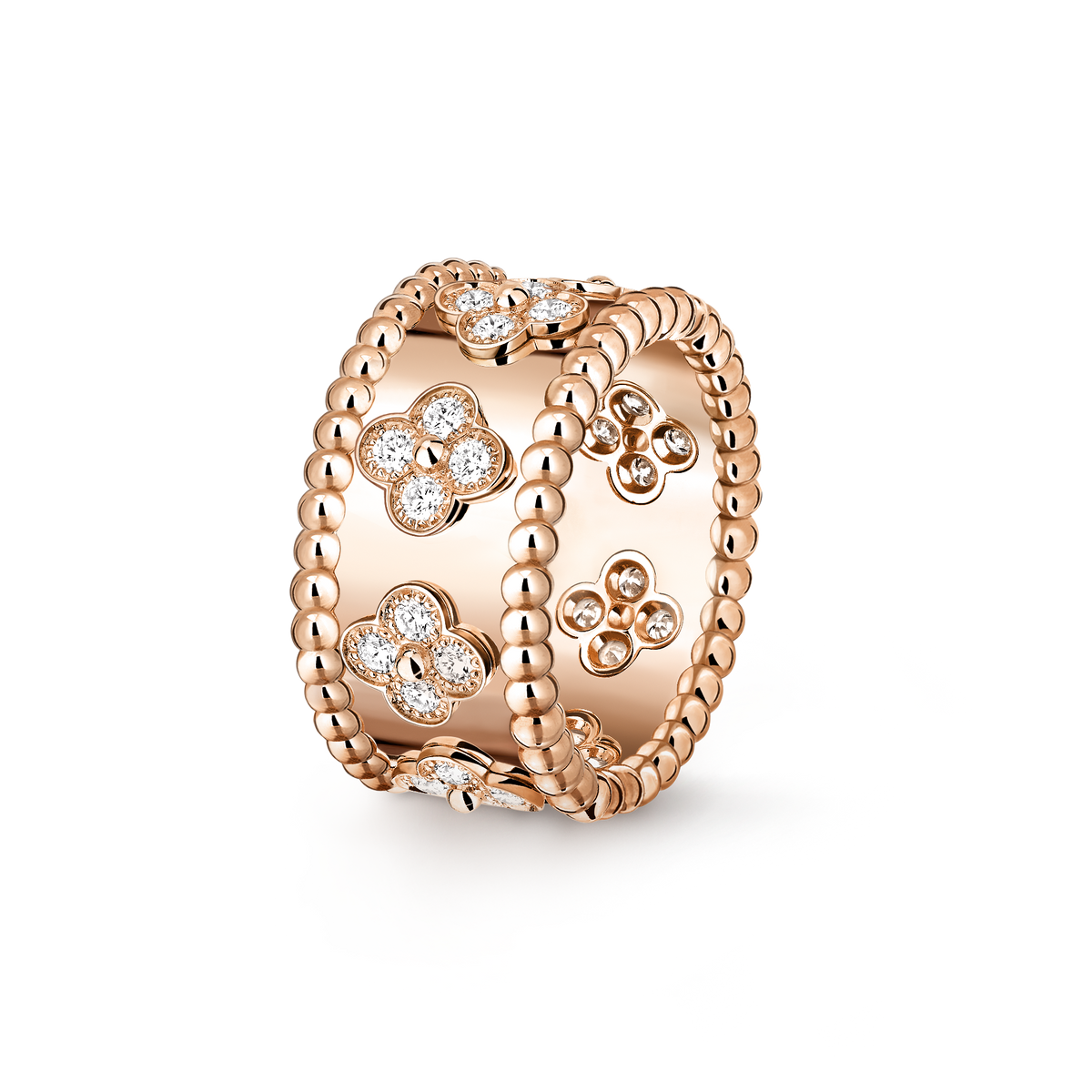 Van Cleef & Arpels Perlée Clovers Medium Model Diamond Ring 18K Rose Gold