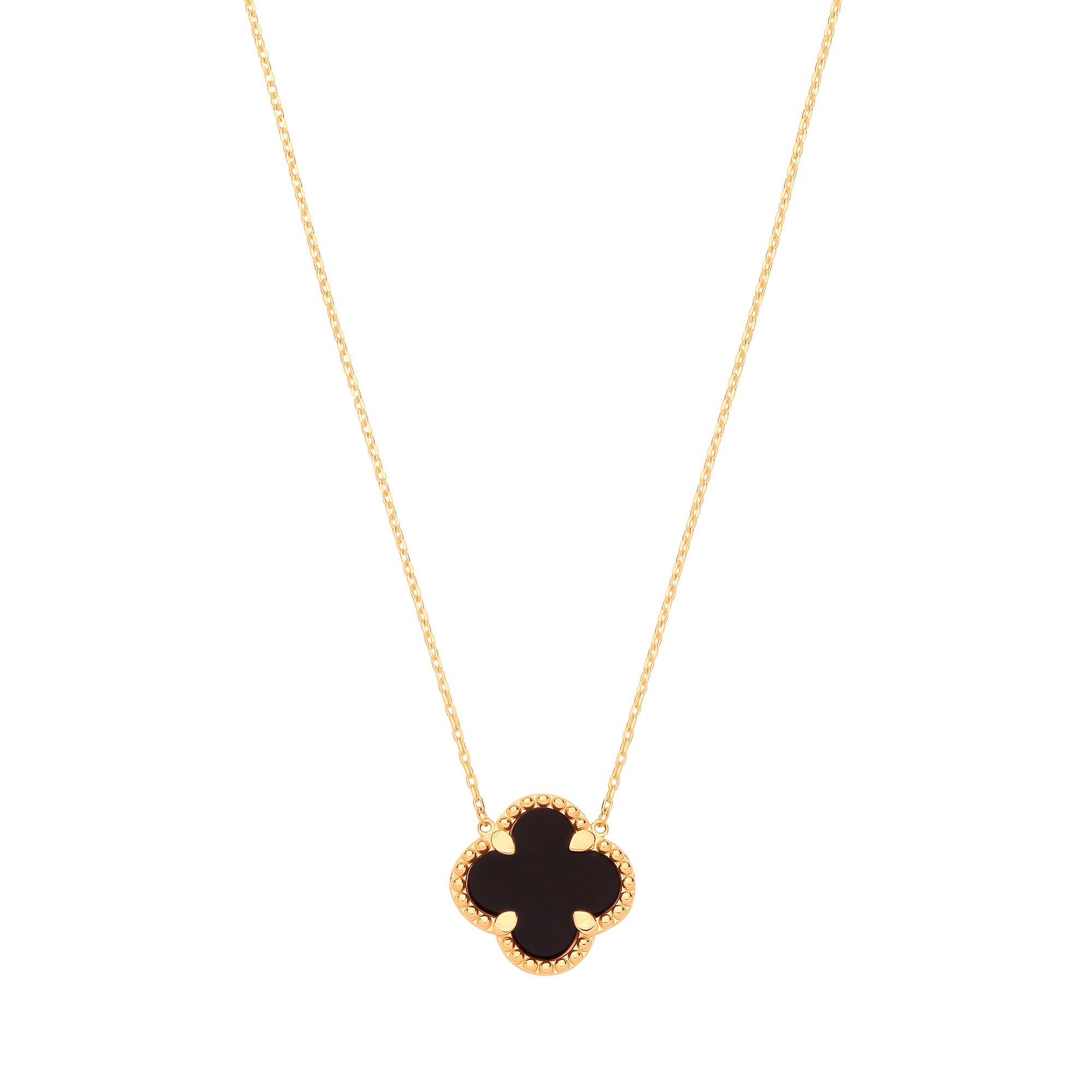 Y/G Black ONYX Four Leaf Clover Pendant Chain