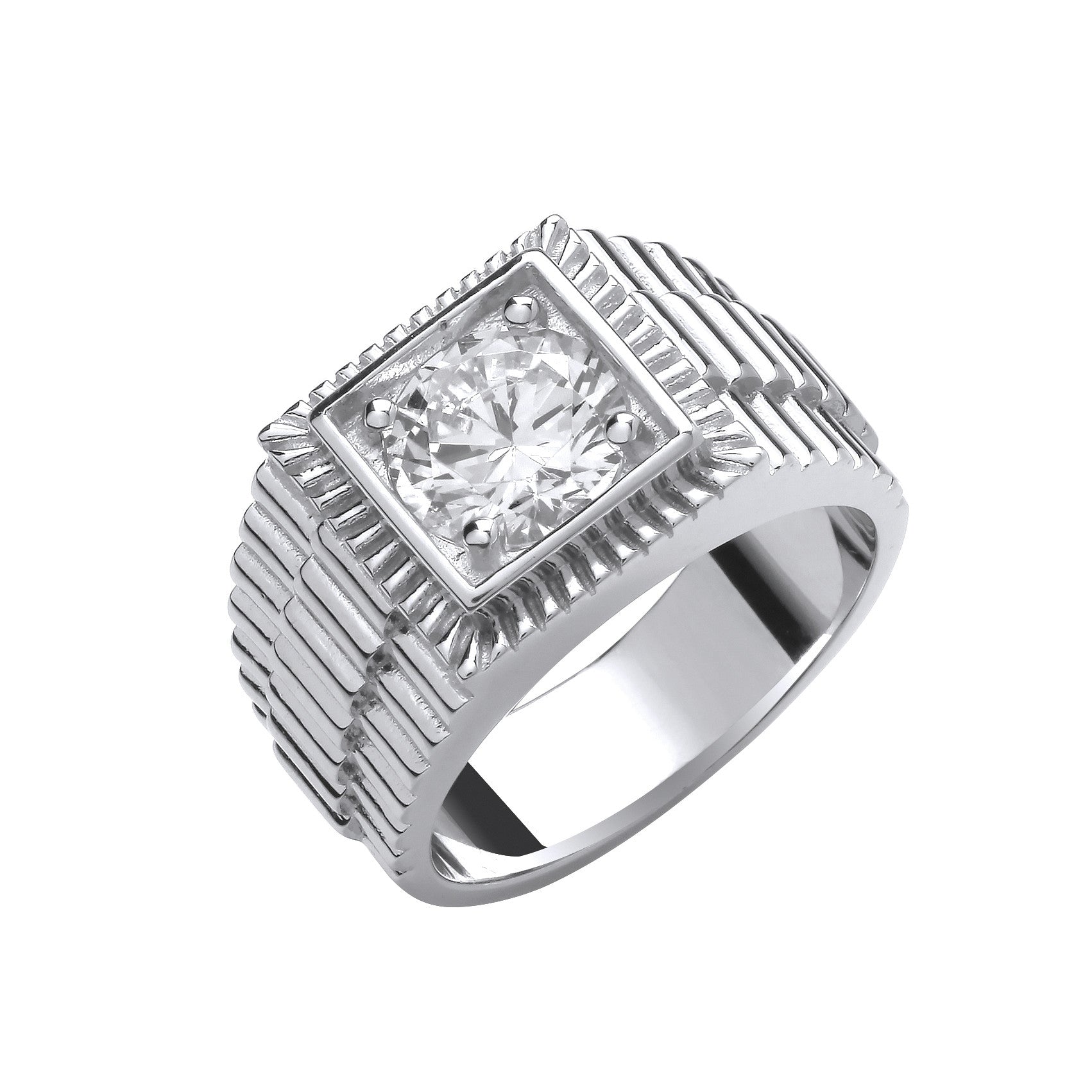 Silver Square Top with Round CZ Gents Ring