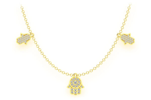 5 Hamsa Rolo 0.40ct Collar de diamantes conectado 14K oro sólido