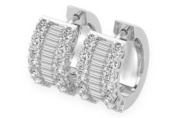 Erkals Jewellers Baguette & Round Huggie Hoop Earrings 18K Gold 2.00ctw