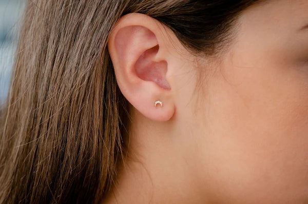 Erkals Jewellers Mini Moon Stud Earrings 18K Gold 0.05ctw
