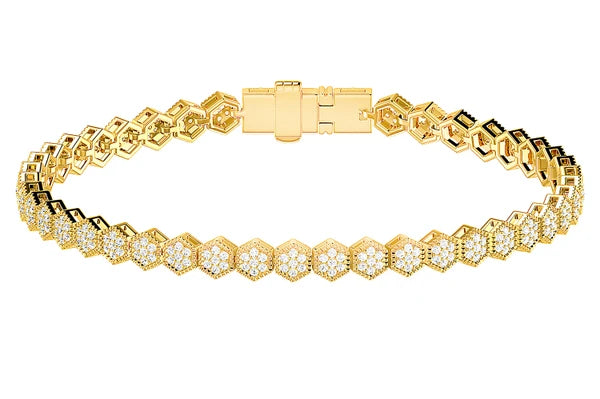 Erkals Jewellers Milgrain Hexagon Link Diamond Tennis Bracelet 18K Gold 1.25ctw