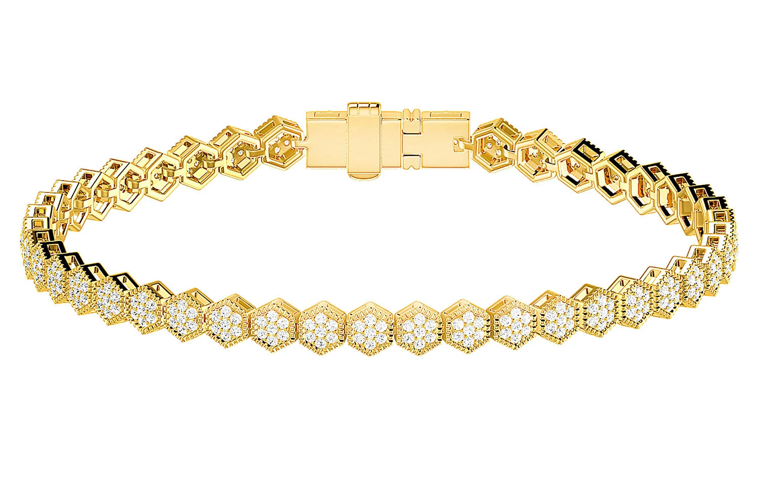 Erkals Jewellers Milgrain Hexagon Link Diamond Tennis Bracelet 18K Gold 1.25ctw