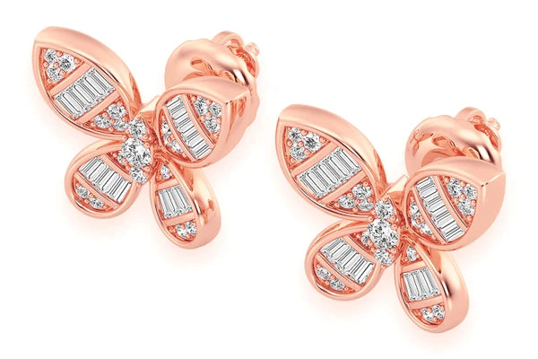 Erkals Jewellers Butterfly Baguette Stud Earrings 18K Gold 0.65ctw