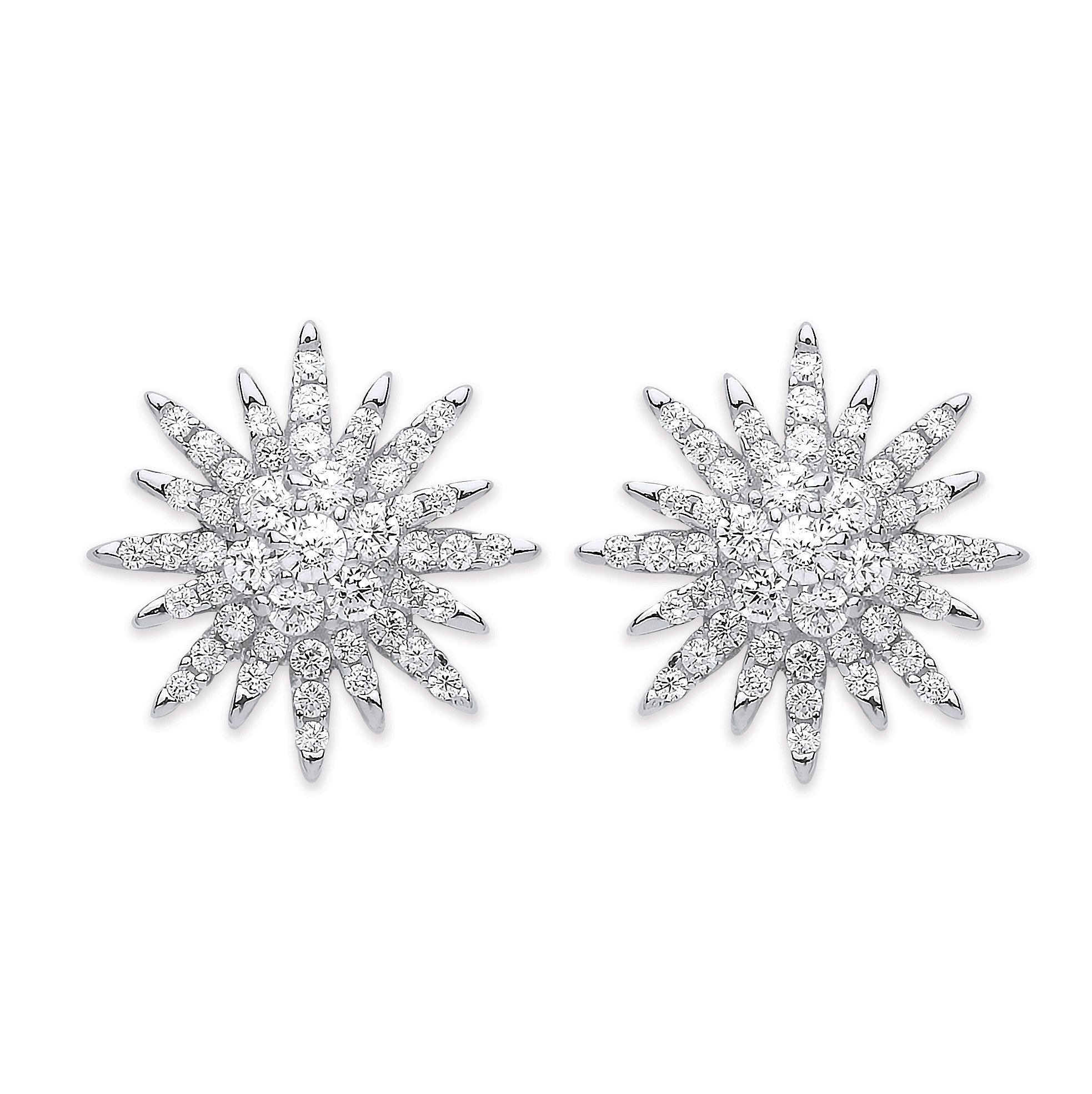 Silver Cz Starburst Stud Earrings