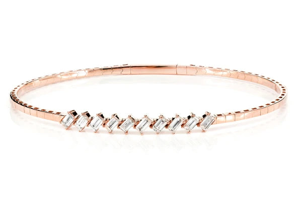 Erkals Jewellers Angled Baguette Diamond Bangle Bracelet 18K Gold 1.00ctw