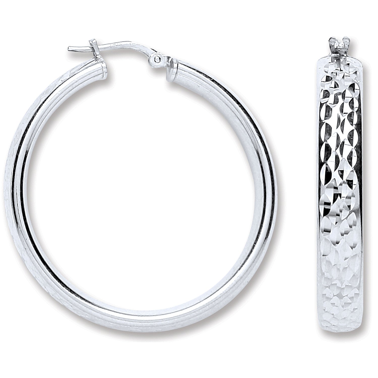 Silver Diamond Cut Wedd Hoop Earrings