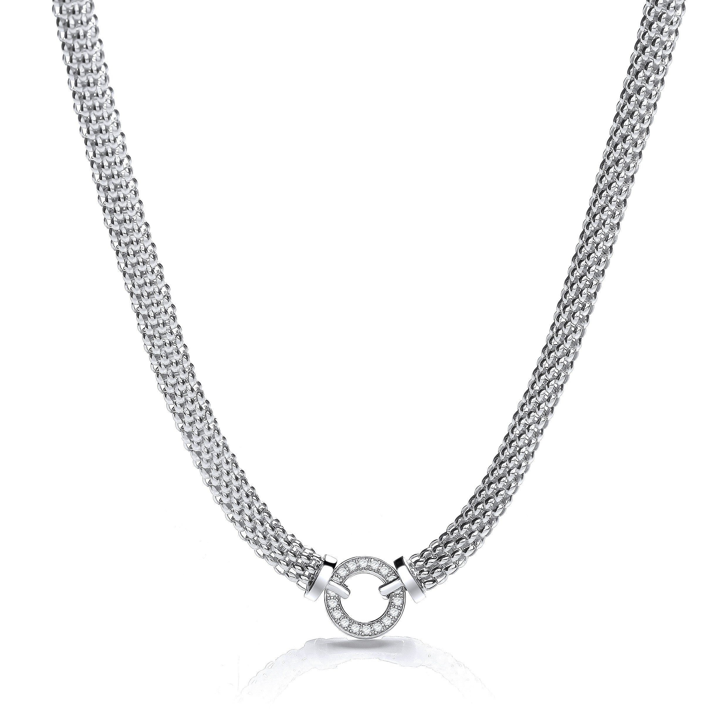 Mesh Necklace with Circle Cz's 17"