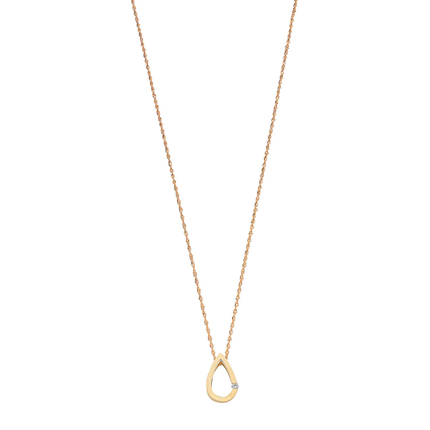 9ct Yellow Gold 0.04ct Diamond Tear Drop Pendant with 18in/45cm Chain