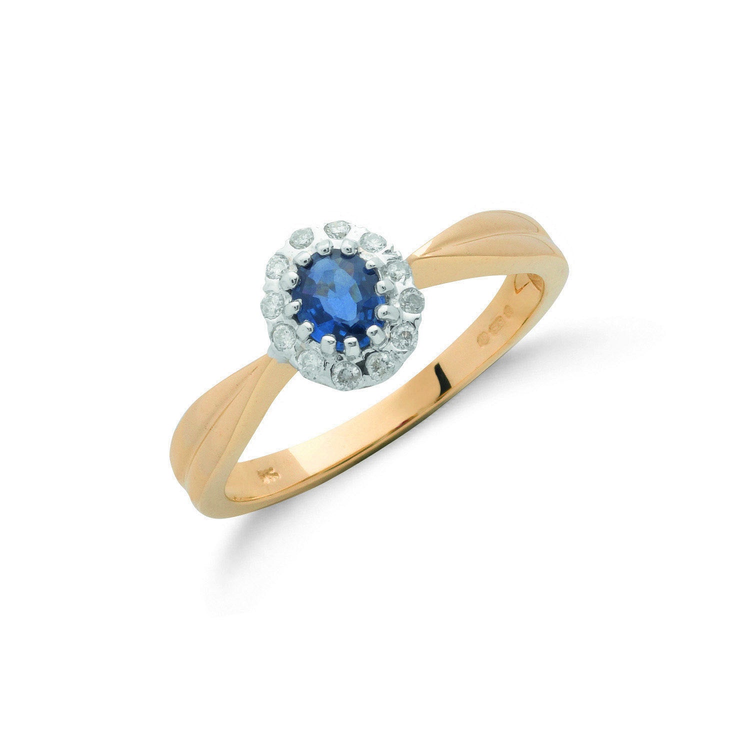 9ct Yellow Gold 0.10ct Diamond & 0.50ct Sapphire Cluster Ring