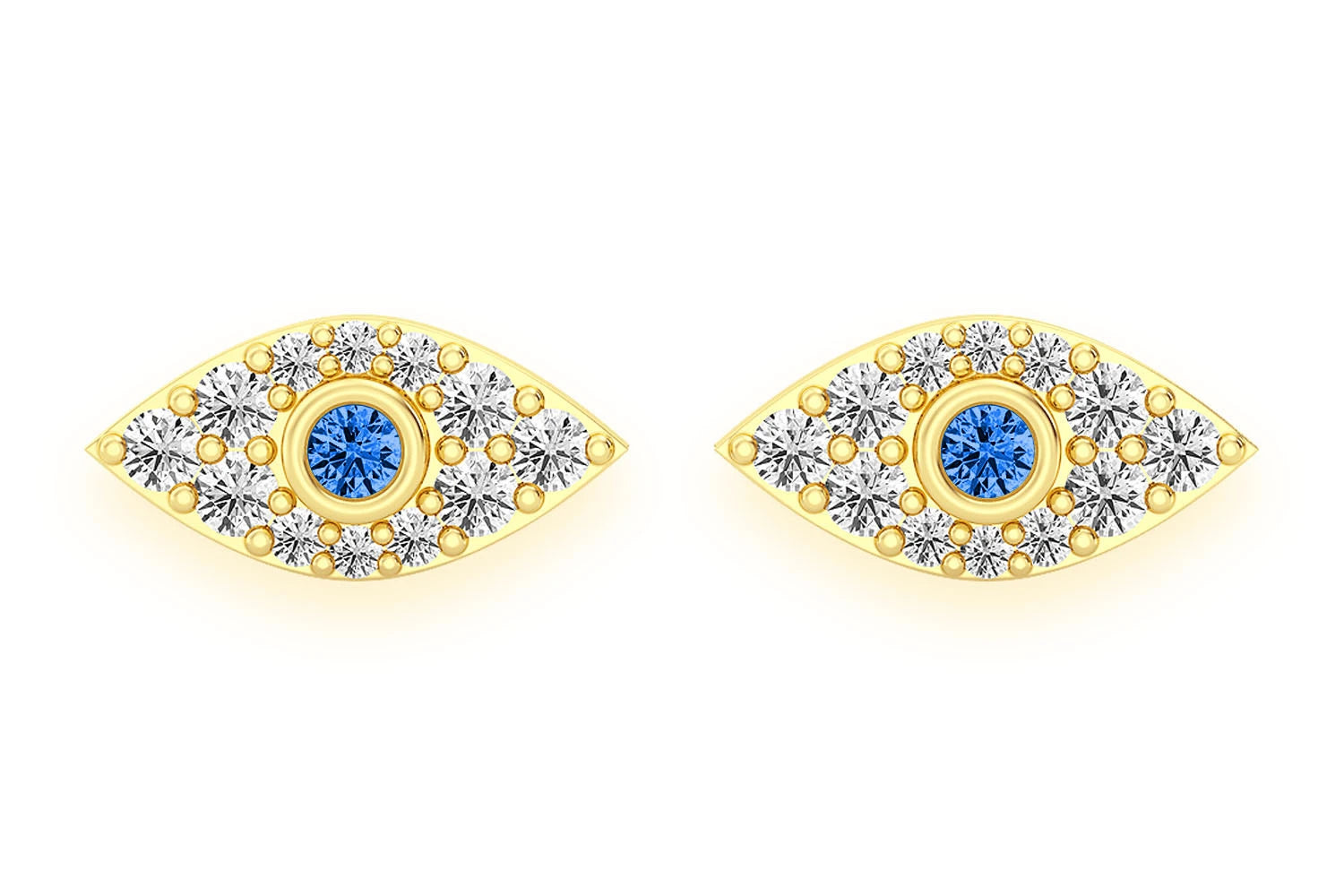 Erkals Jewellers Mini Evil Eye Stud Earrings 18K Gold 0.20ctw