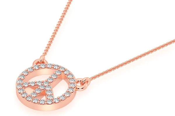 Collier de diamants signe de paix 0,15 ct connecté en or massif 14 carats