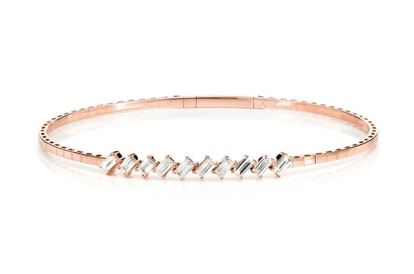 Erkals Jewellers Angled Diamond Baguette Flex Bangle Bracelet 18K Gold 0.85ctw