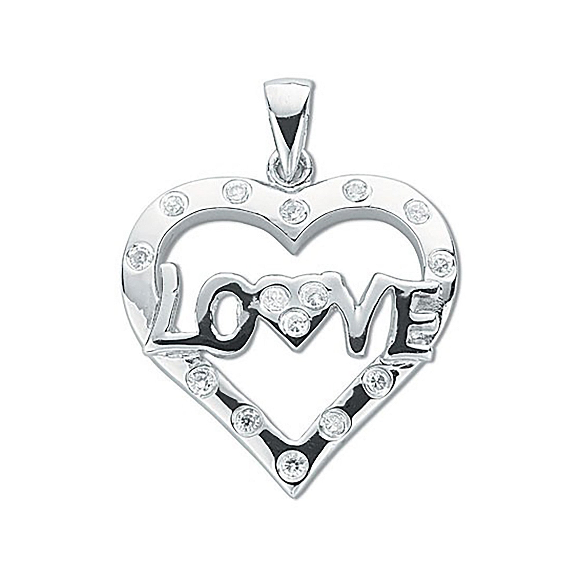 Silver Cz Heart Love Pendant