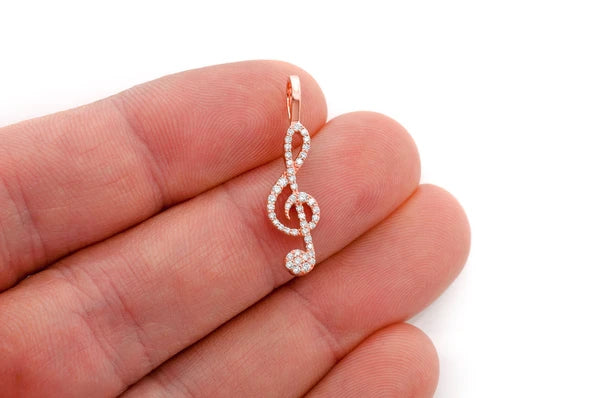 0.25ct Diamond Treble Clef Pendant 14K Solid Gold