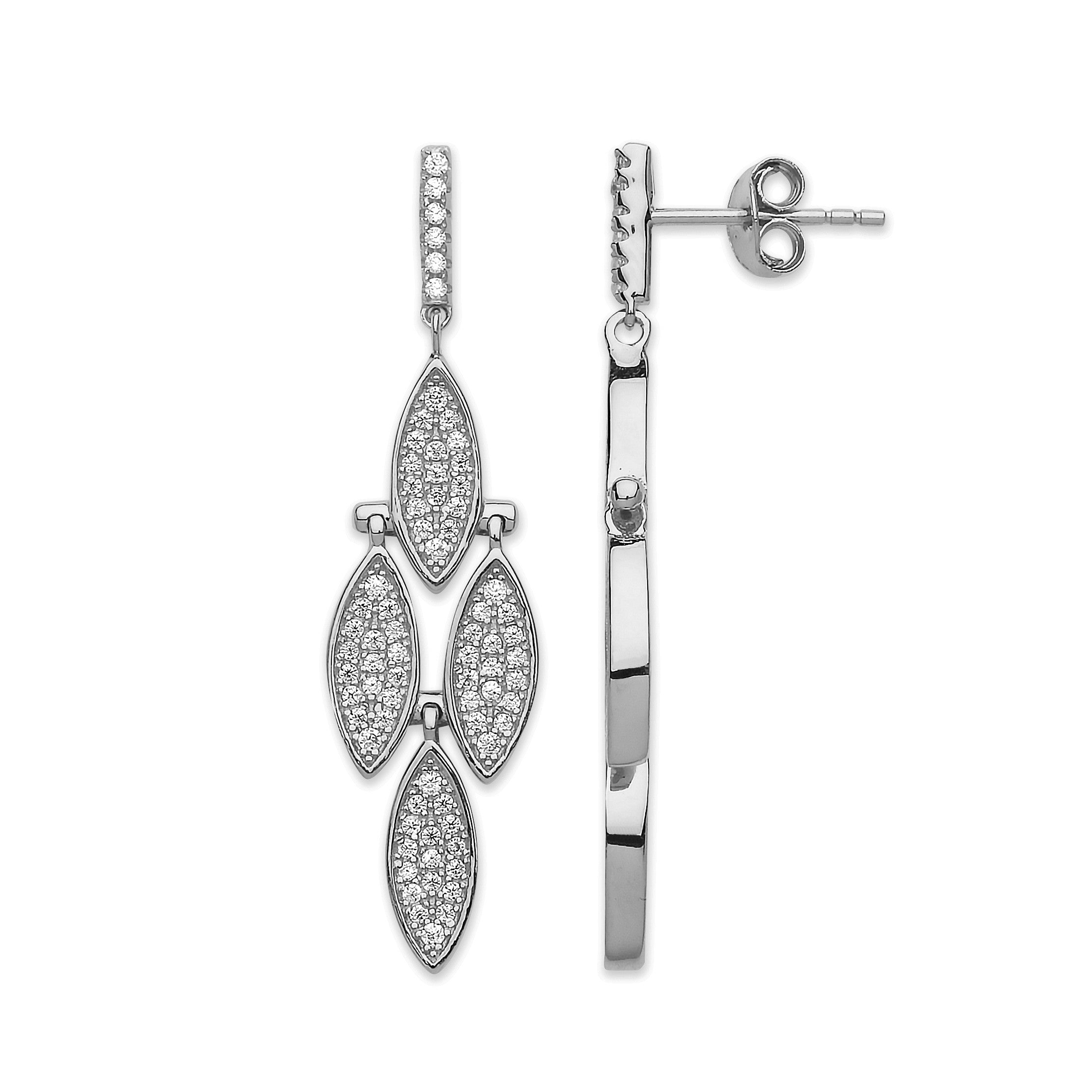 Silver Cz Rhombus Drop Earrings