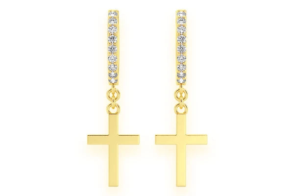 Erkals Jewellers Dangling Cross Huggie Hoop Earrings 18K Gold 0.10ctw