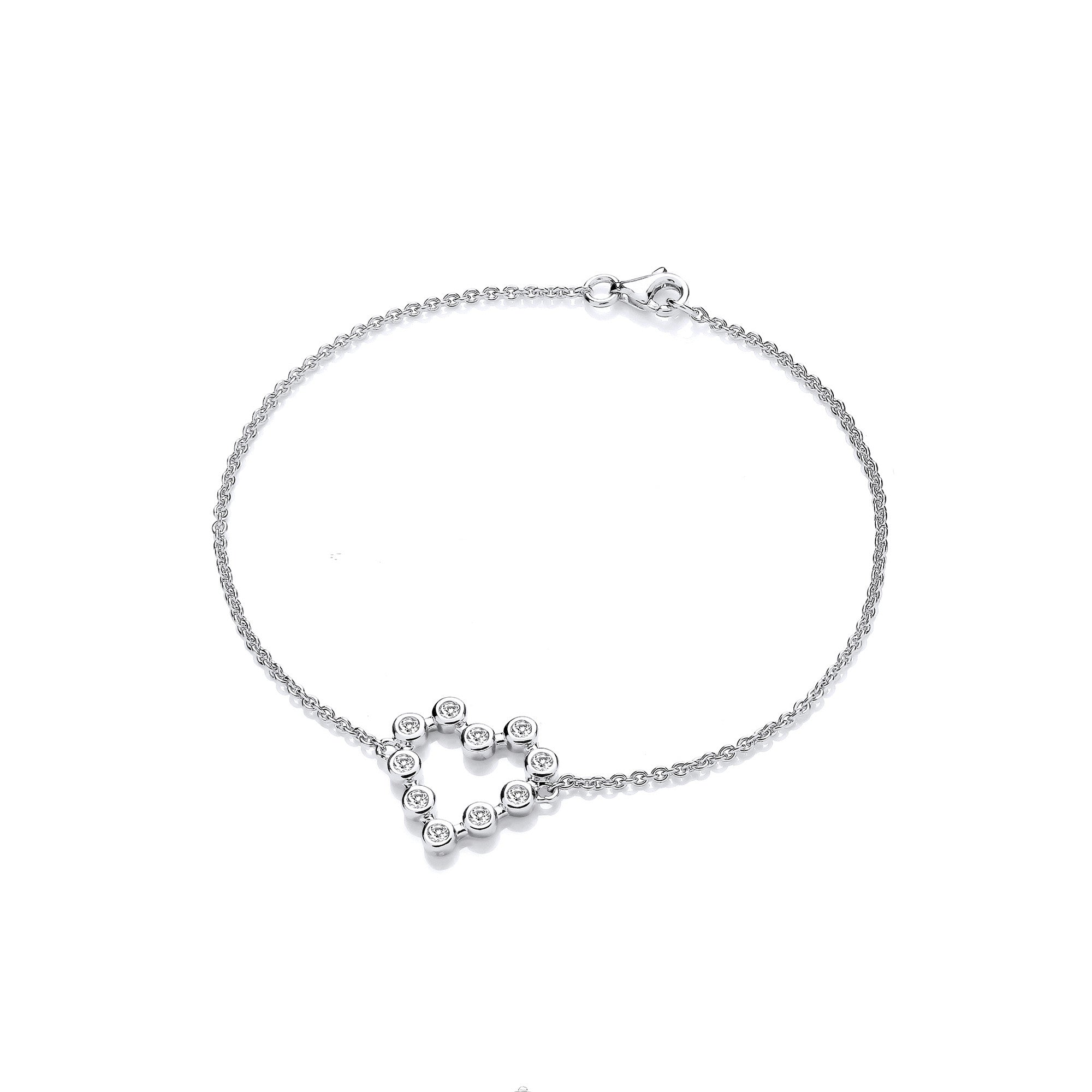 Silver Heart Rubover CZs Ladies Bracelet