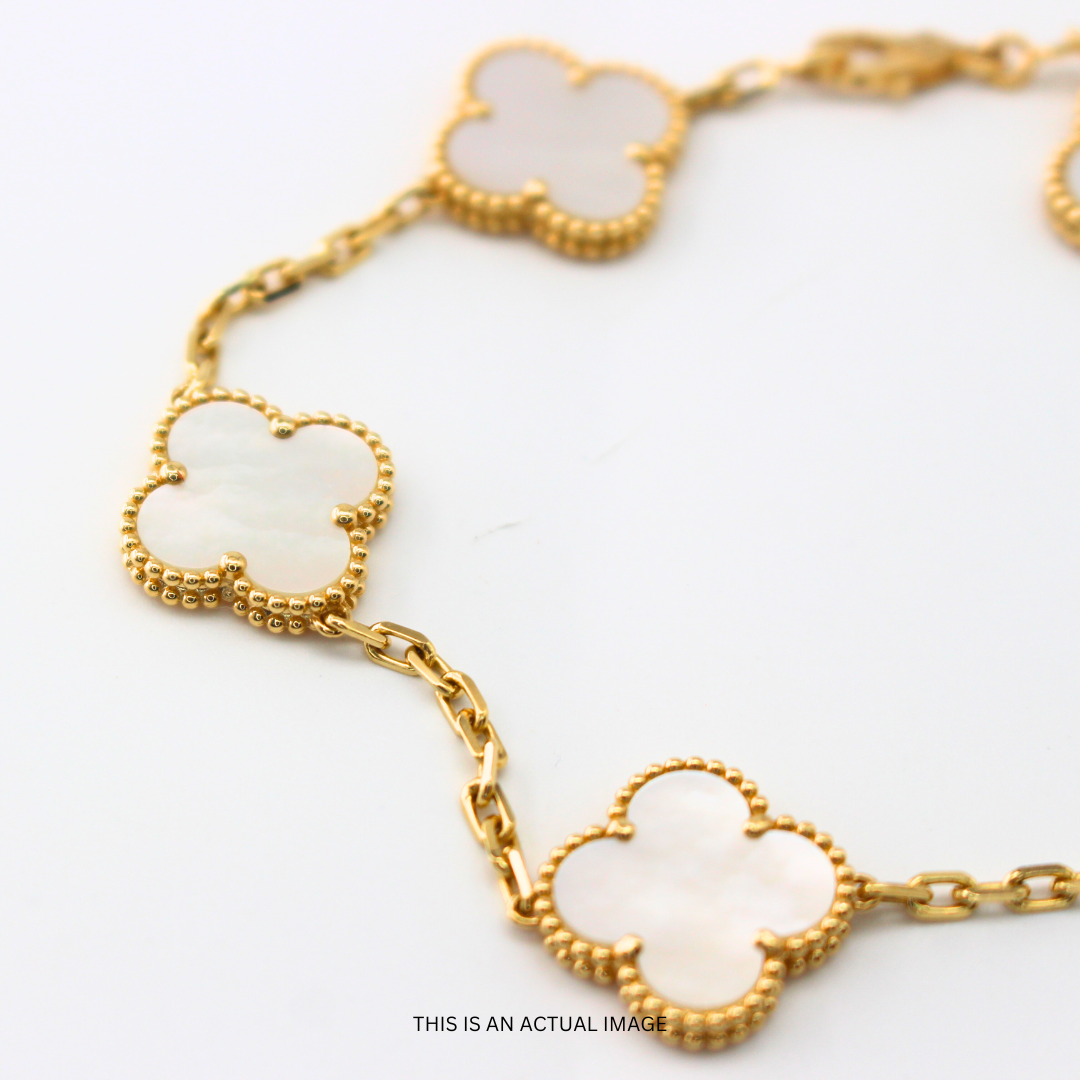 VAN CLEEF & ARPELS 18K Yellow Gold Mother of Pearl 5 Motifs Vintage  Alhambra Bracelet 1258451