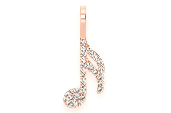 0.15ct Diamond Semiquaver Music Note Pendant 14K Solid Gold