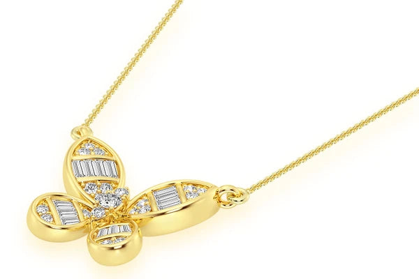 Erkals Jewellers Butterfly Baguette Pendant 18K Gold Diamond 0.33ctw