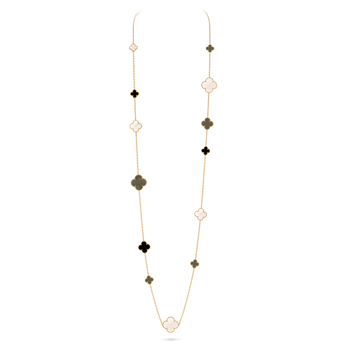 Van Cleef & Arpels Magic Alhambra Long Necklace 16 Motifs 18K Yellow Gold
