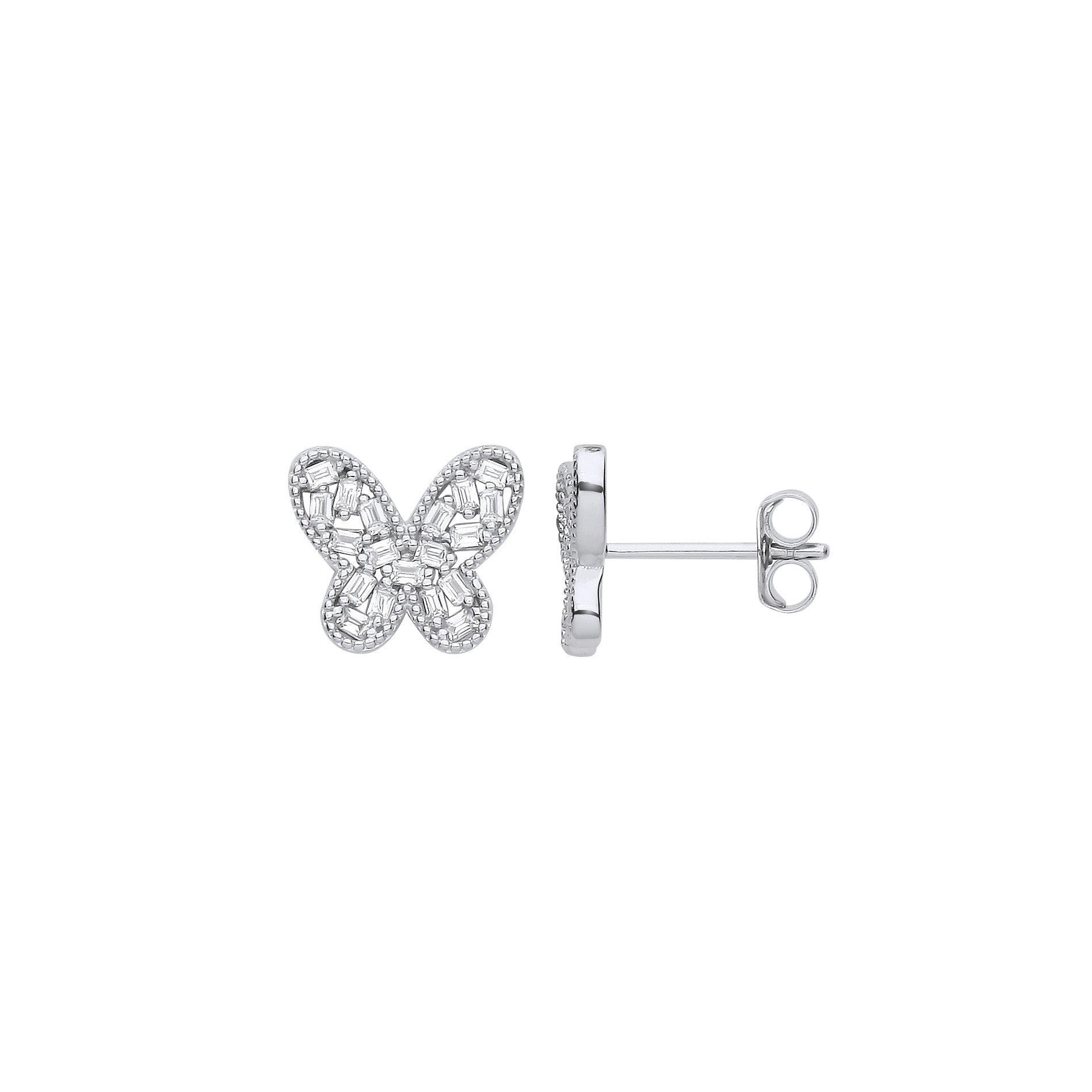 Silver CZ Butterfly Studs