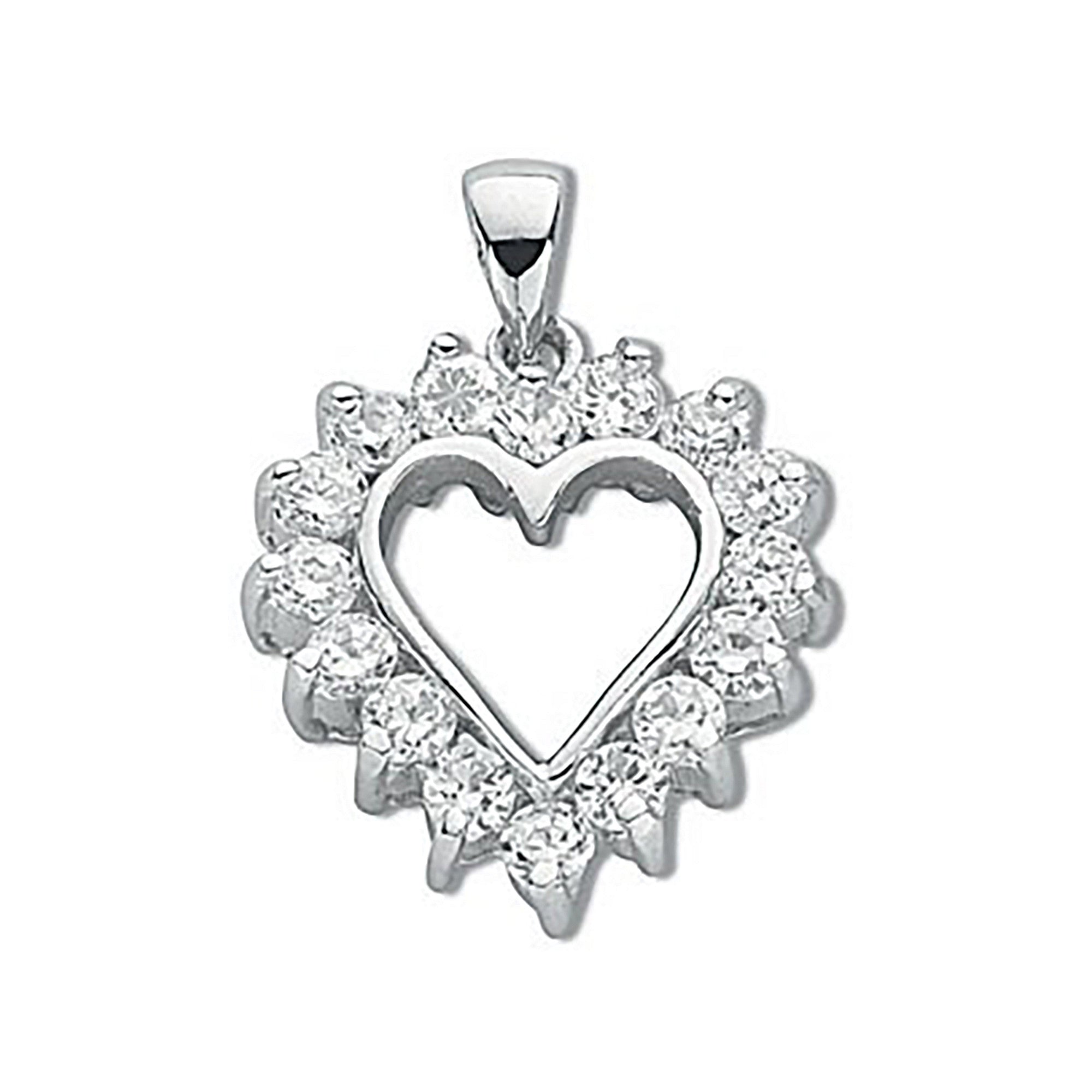 Silver Claw Set Cz Heart Pendant