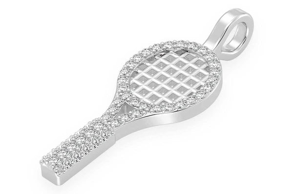 0.20ct Diamond Tennis Racket Pendant 14K Solid Gold