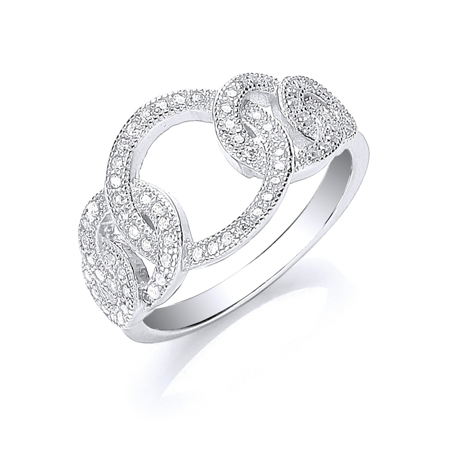 Silver Interlink Cz Ring