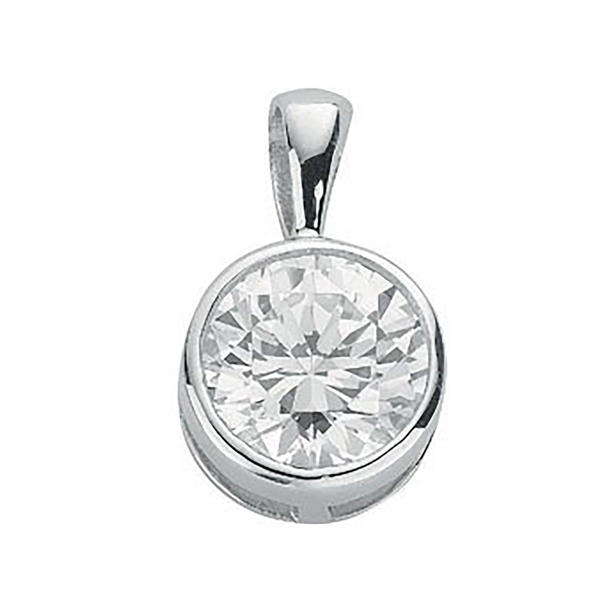 Silver Rubover Set Cz Single Stone Pendant