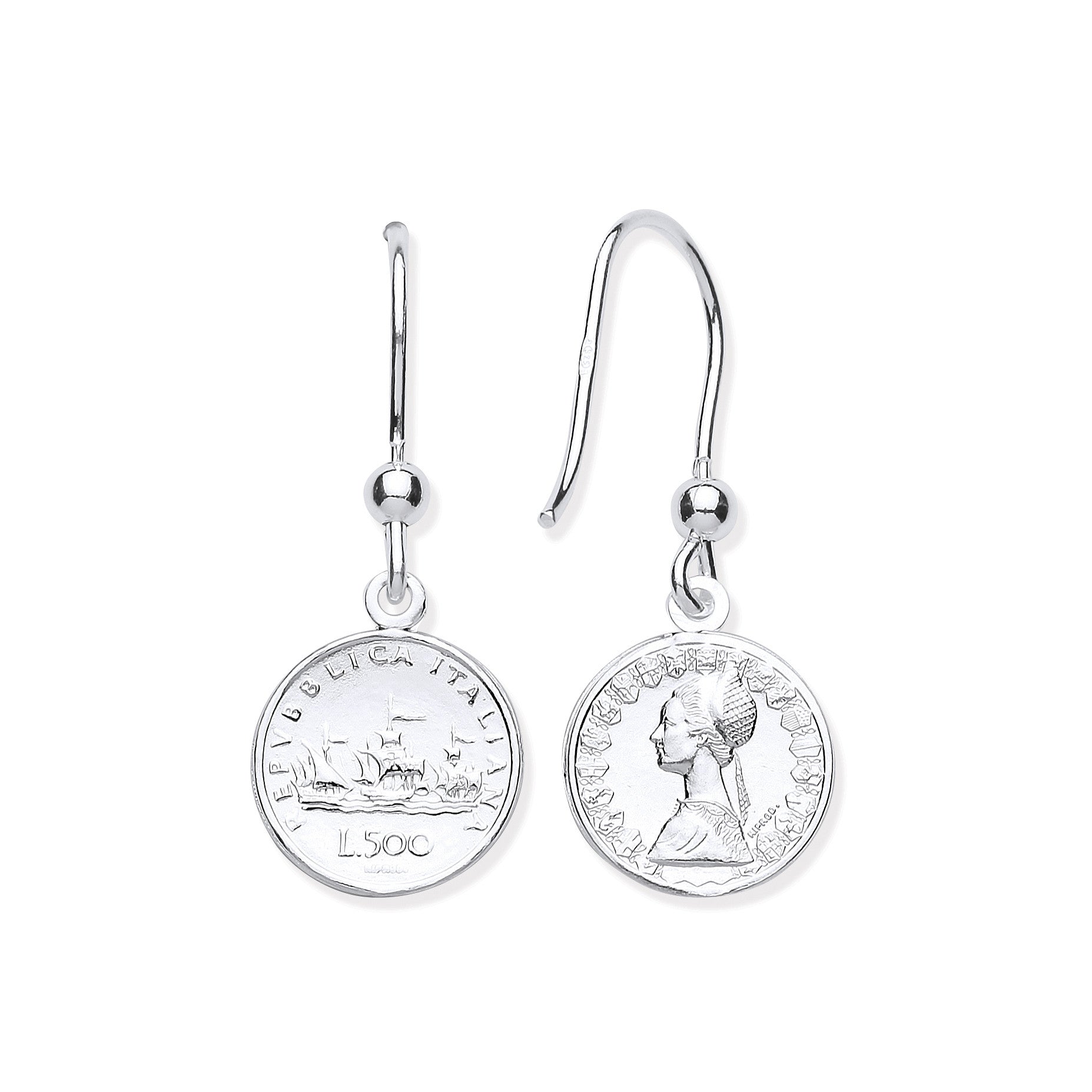 Silver Coin Drop Hook Earrings