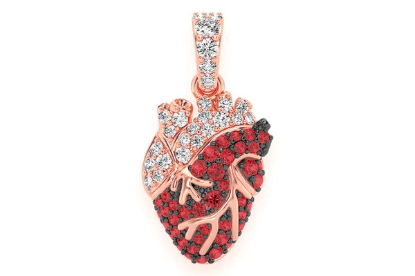 Erkals Jewellers Human Heart Pendant 18K Gold Ruby Diamond 3.50ctw