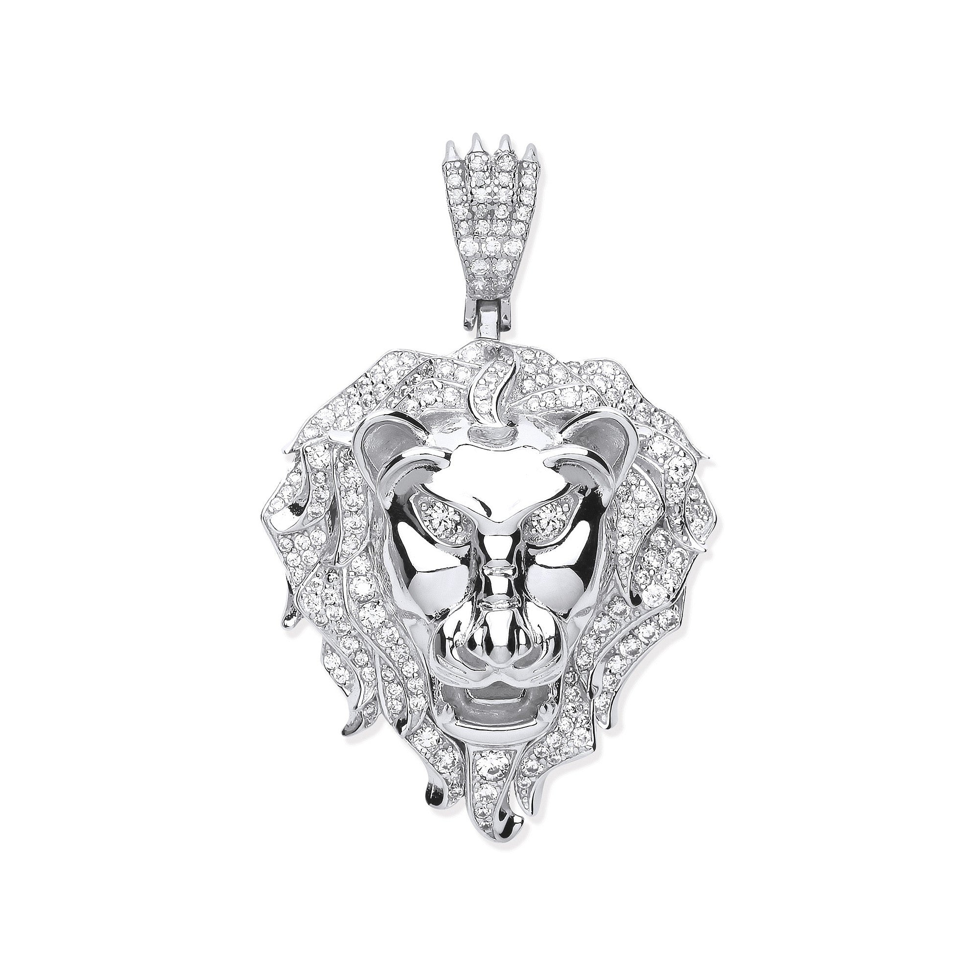 Silver CZ Lion Head Pendant