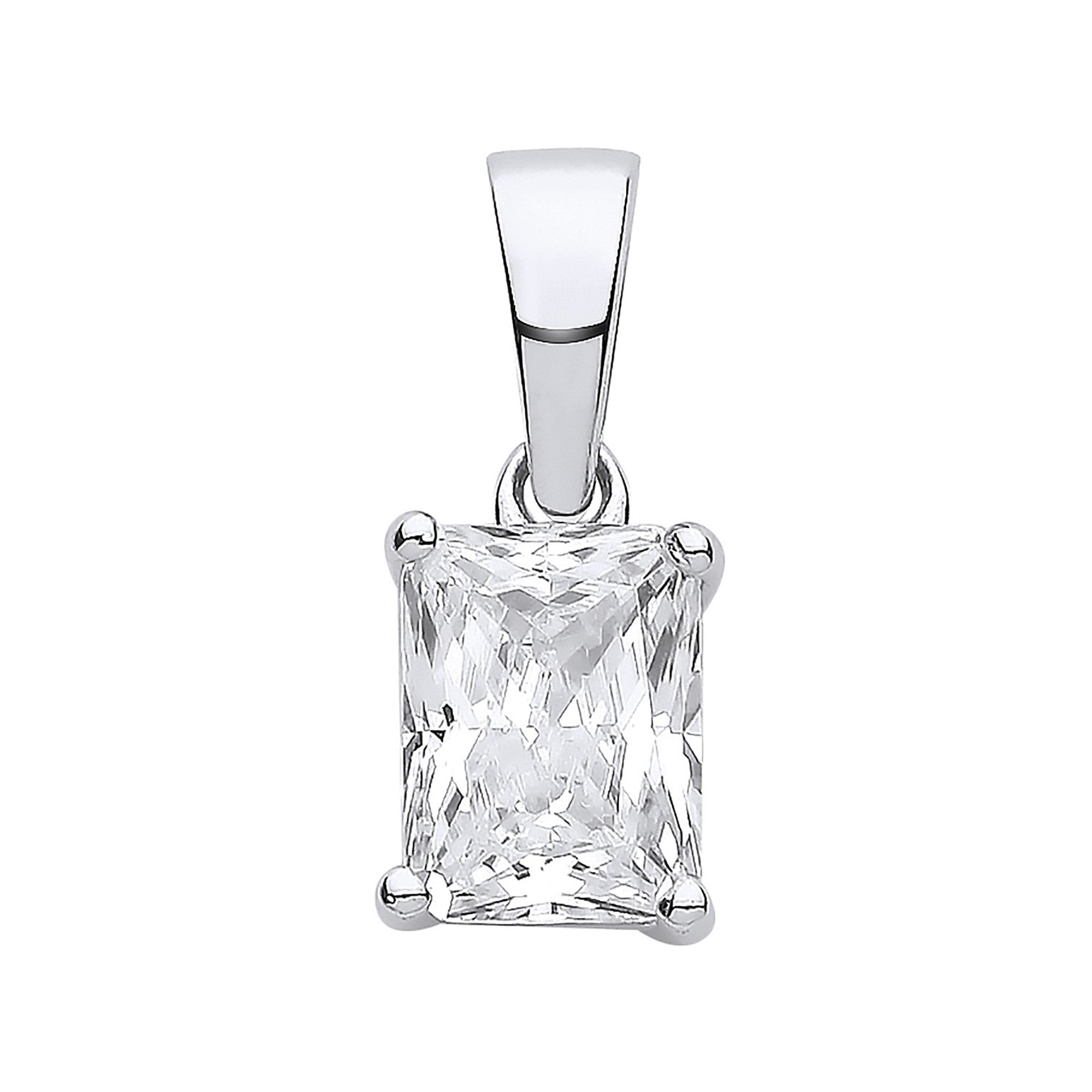 Silver CLEAR CZ Emerald Cut Pendant