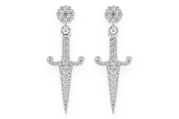 Erkals Jewellers Dangling Ancient Dagger Stud Earrings 18K Gold 0.70ctw