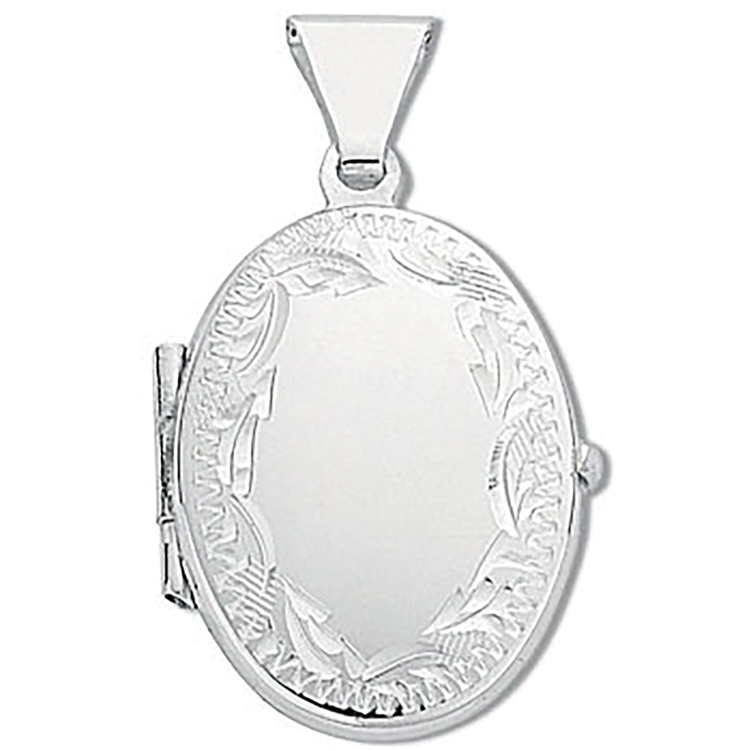 Silver Small Engraved Oval Shaped Locket