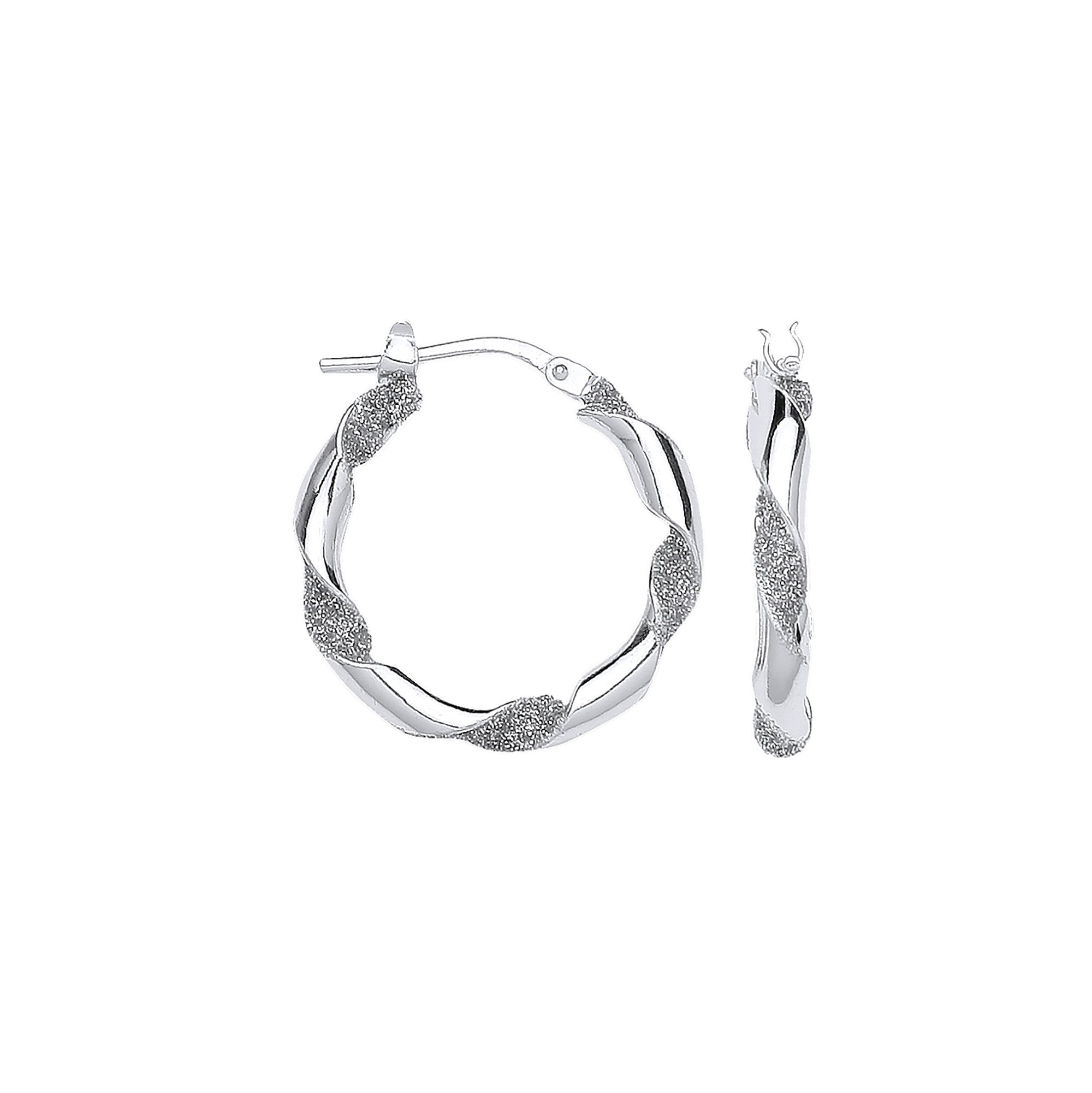 Silver Plain & Glitter 20mm Twisted Hoop Earrings