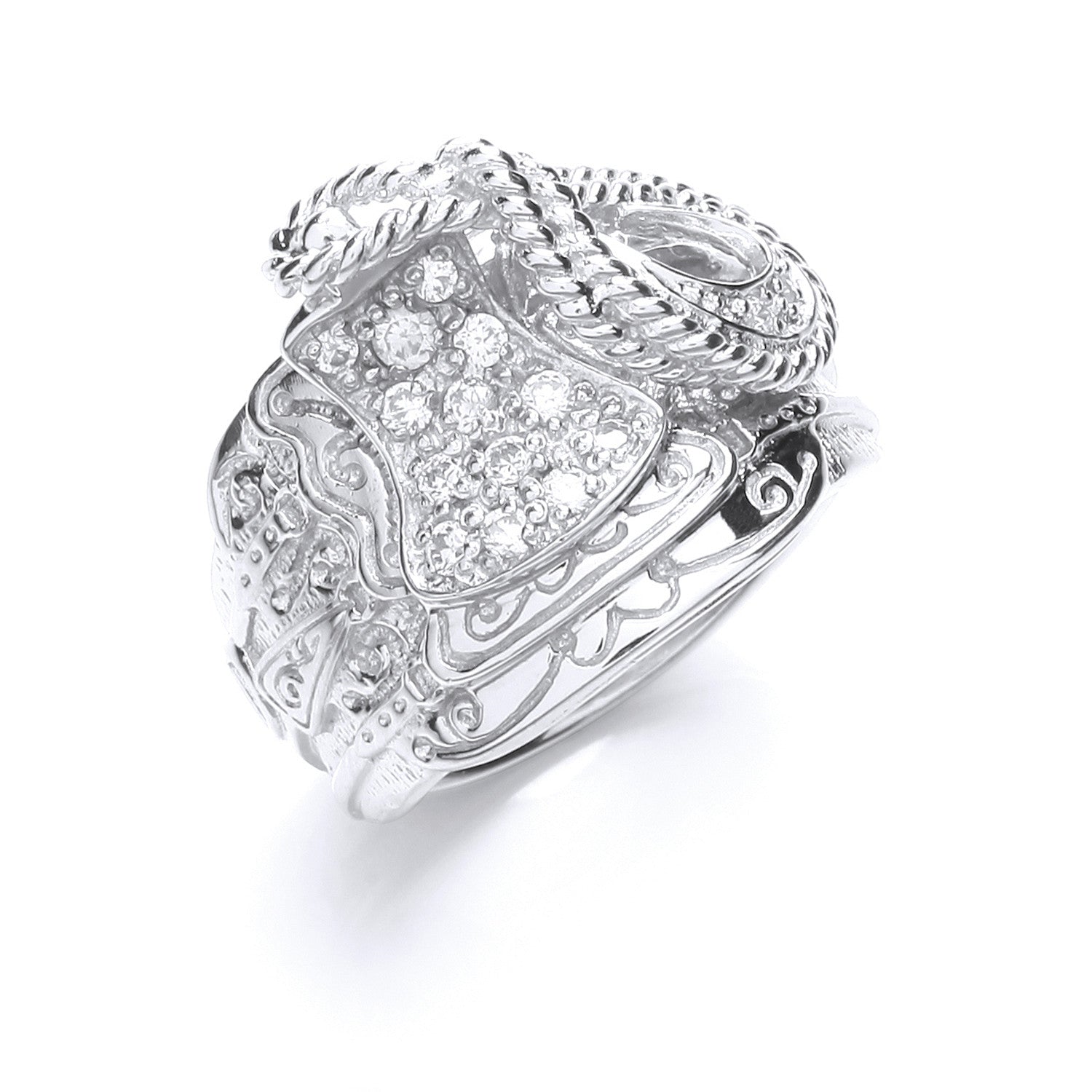 Silver Gents Cz Saddle Ring