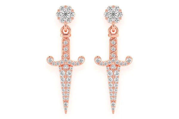 Erkals Jewellers Dangling Ancient Dagger Stud Earrings 18K Gold 0.70ctw