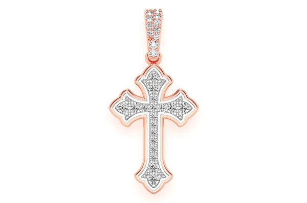 Pendentif diamant croix arrondie 0,25 ct en or massif 14 carats