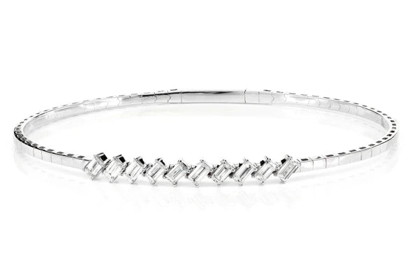 Erkals Jewellers Angled Baguette Diamond Bangle Bracelet 18K Gold 1.00ctw